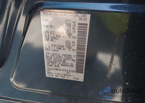 2014 Nissan Pathfinder Platinum z USA, uszkodzony, nr VIN 5N1AR2MMXEC691638